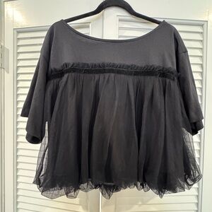 Anthropologie Maeve Black Sheer Overlay Bubble Bottom Baby Doll Blouse